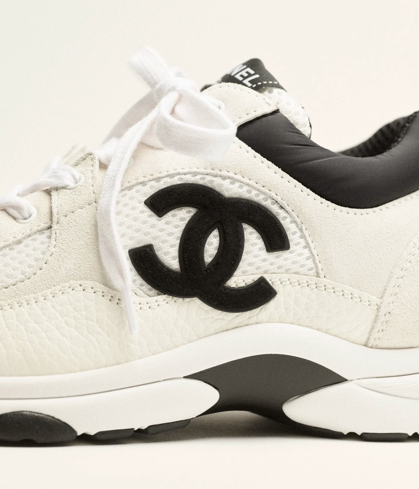 Mesh, Suede Calfskin & Grained Calfskin White & Black