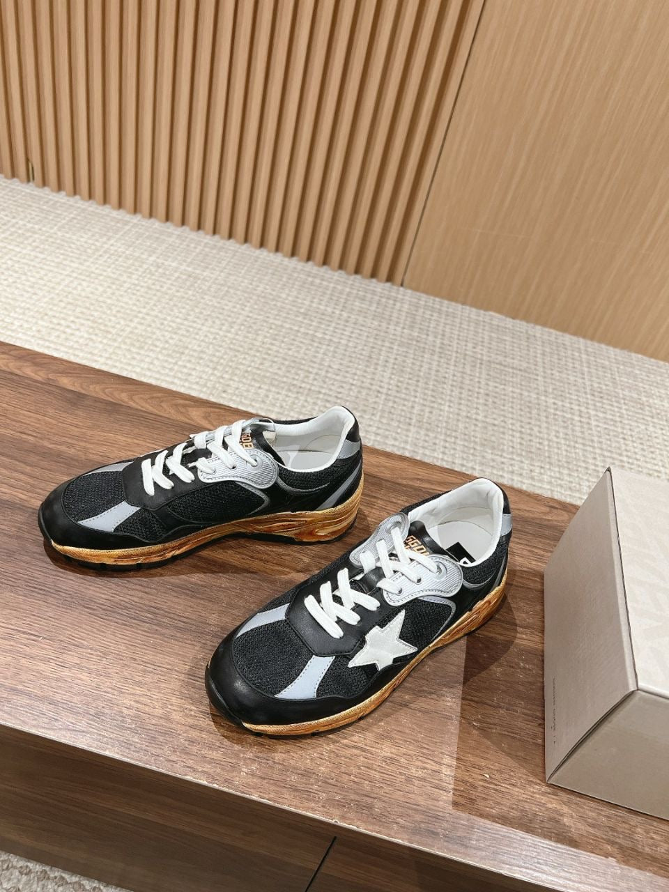 Men's Dad-Star in black mesh and nappa with ice-colored star
