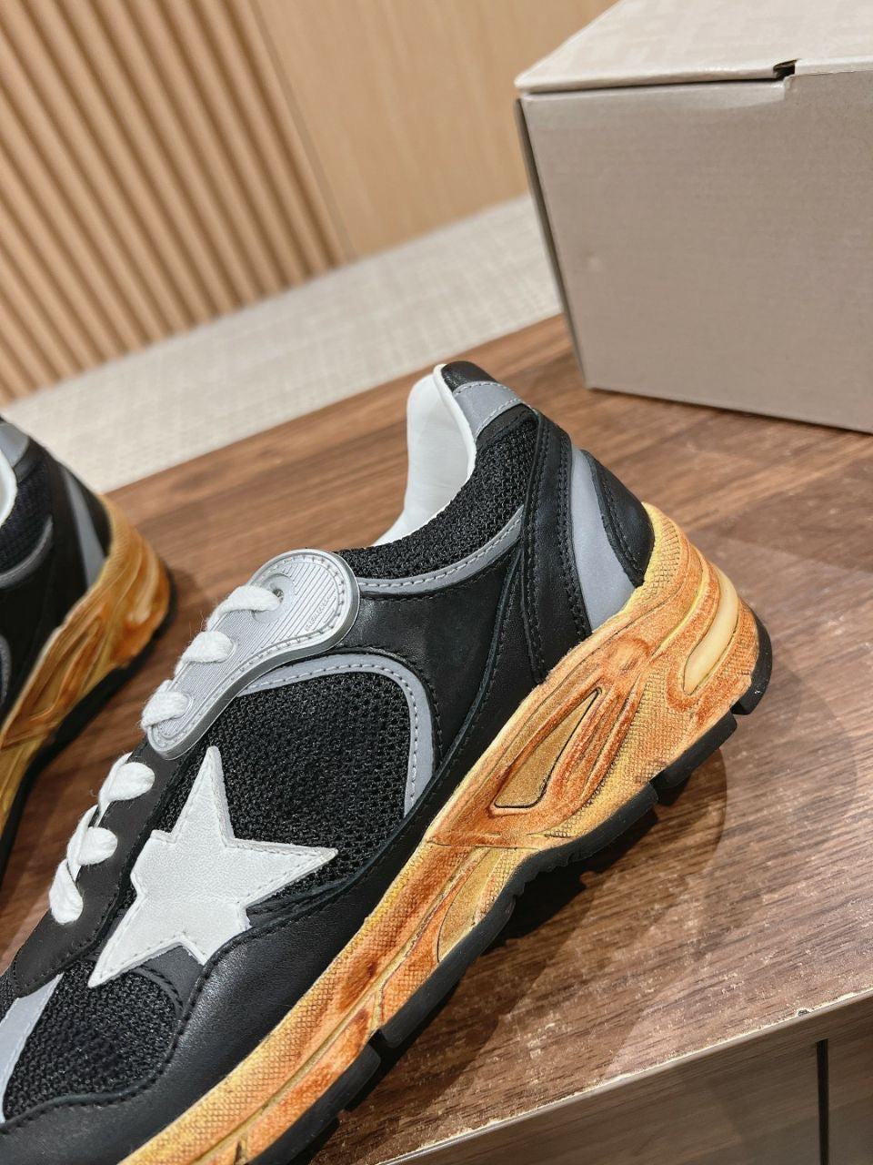 Men's Dad-Star in black mesh and nappa with ice-colored star