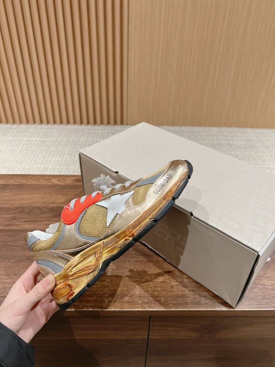 Men's Dad-Star gold with distressed finish