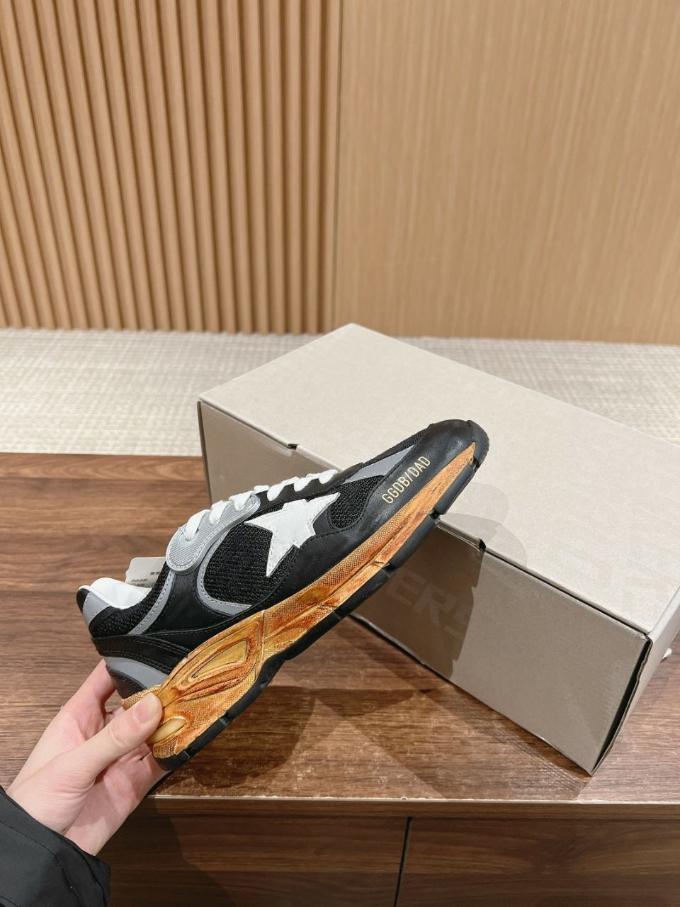 Men's Dad-Star in black mesh and nappa with ice-colored star