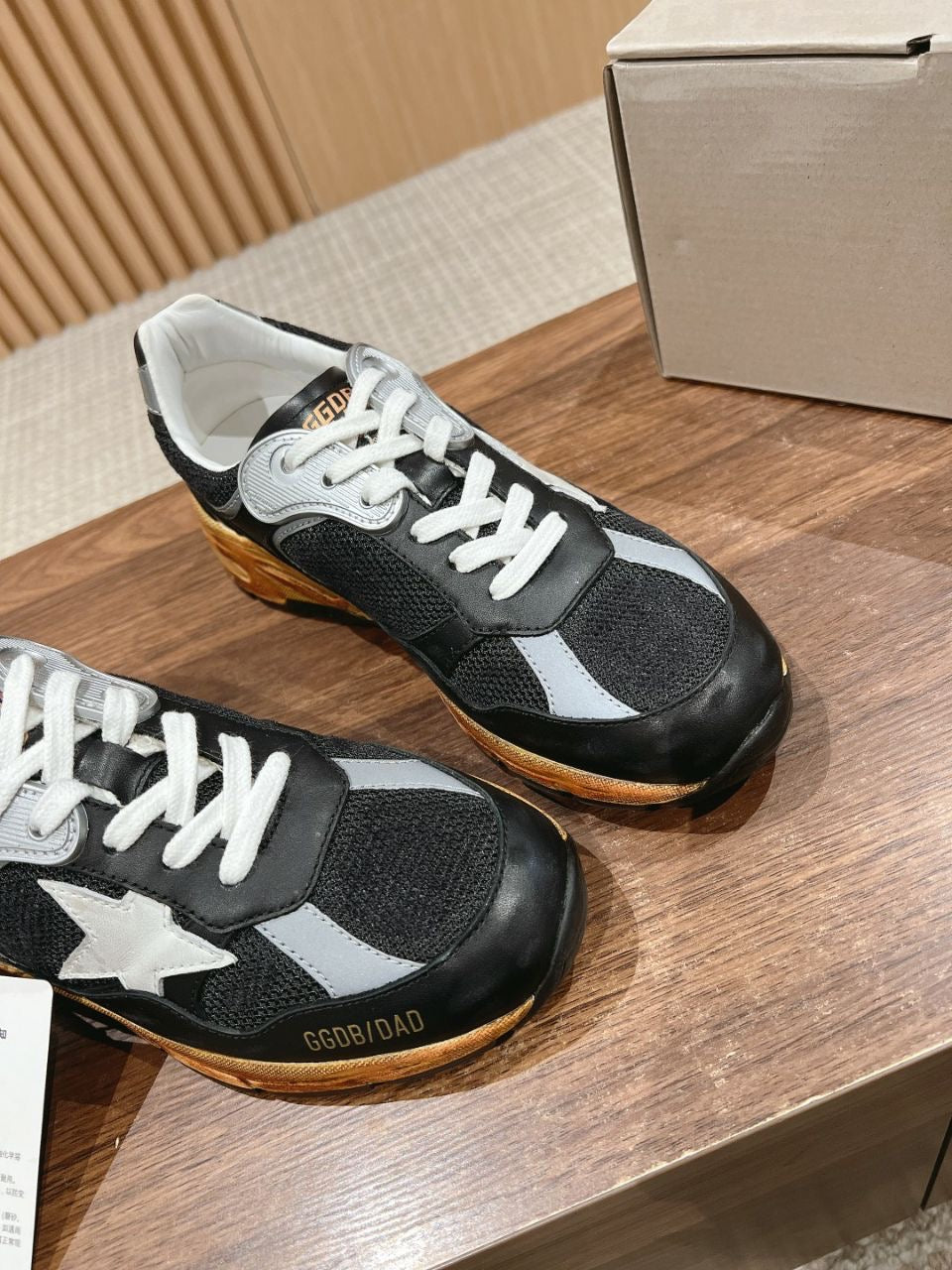 Men's Dad-Star in black mesh and nappa with ice-colored star